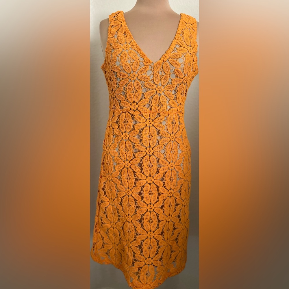 INC International Concepts Orange Crochet Midi Dress